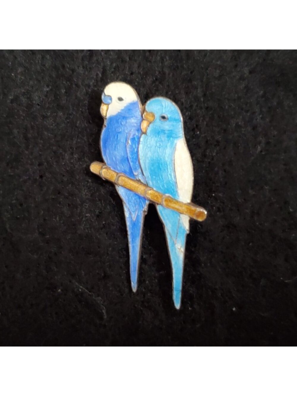 Vintage Bird Brooch Enamel Blue Parakeets 1.5"